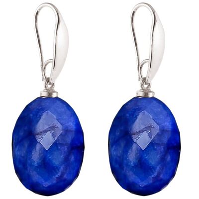 Gemshine earrings with 3-D deep blue sapphire oval gemstone