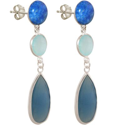 Boucles d'oreilles Gemshine avec lapis-lazuli bleu et calcédoine.