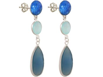 Boucles d'oreilles Gemshine avec lapis-lazuli bleu et calcédoine. 1