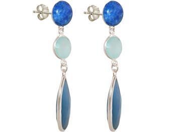 Boucles d'oreilles Gemshine avec lapis-lazuli bleu et calcédoine. 2