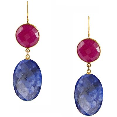 Boucles d'oreilles Gemshine avec ovales de saphir bleu et rubis rouge