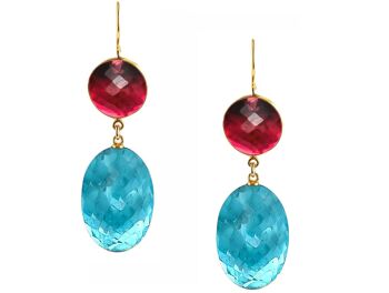 Boucles d'oreilles Gemshine avec ovales de quartz topaze bleue et quartz rouge 1