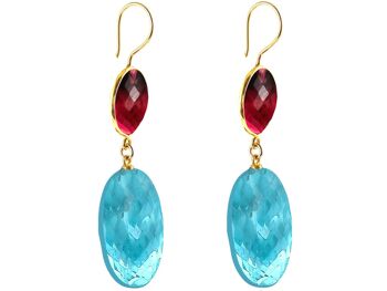 Boucles d'oreilles Gemshine avec ovales de quartz topaze bleue et quartz rouge 2