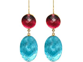 Boucles d'oreilles Gemshine avec ovales de quartz topaze bleue et quartz rouge 3
