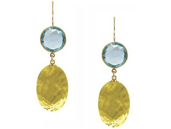 Boucles d'oreilles Gemshine avec ovales de citrine en or jaune et topaze bleue 1