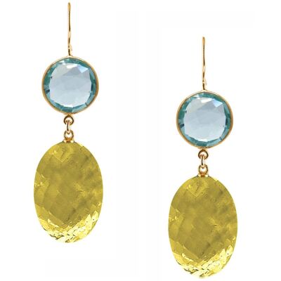 Gemshine earrings with yellow gold citrine ovals and blue topaz