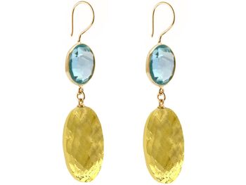 Boucles d'oreilles Gemshine avec ovales de citrine en or jaune et topaze bleue 2