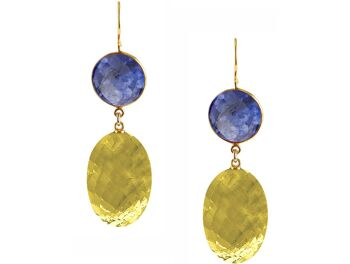 Boucles d'oreilles Gemshine avec des ovales de citrine jaune doré et des bleus profonds 1