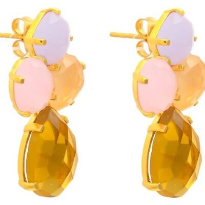 Boucles d'oreilles Gemshine avec gouttes de citrine jaune doré et rose