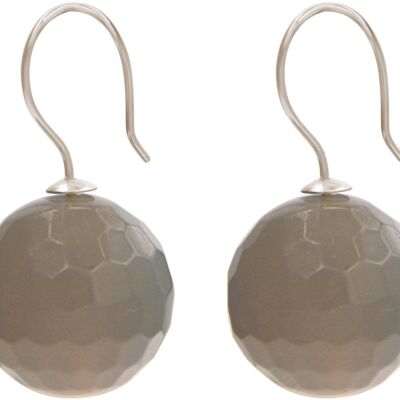 Boucles d'oreilles Gemshine avec boules de calcédoine 3D grises en 925