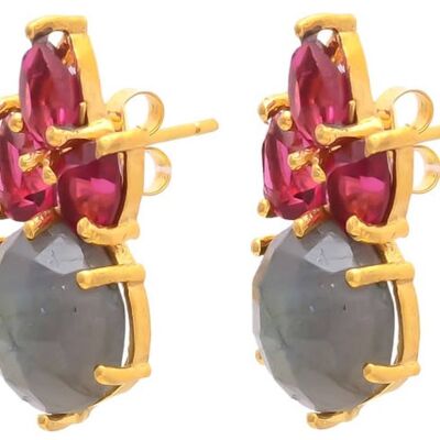 Gemshine earrings with gray labradorite and deep red garnet