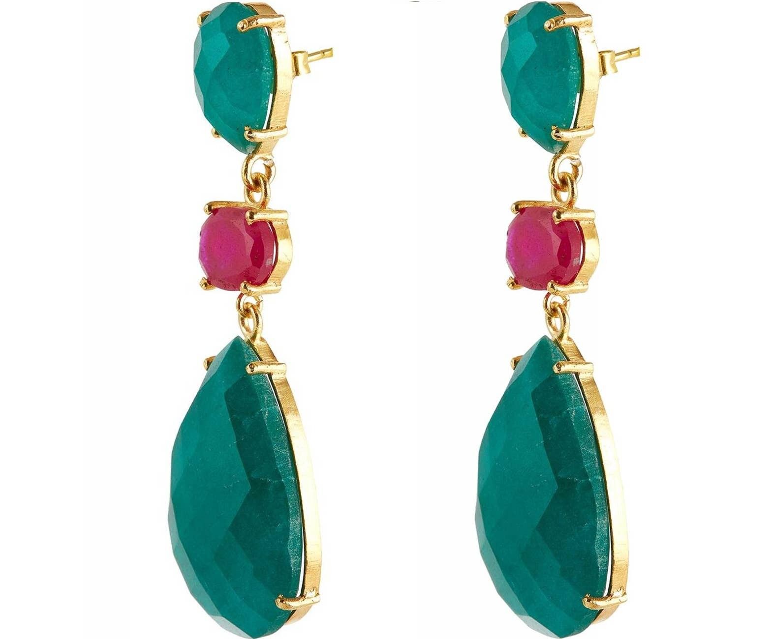 Orecchini Gemshine con gocce di smeraldo verde e rubino rosso