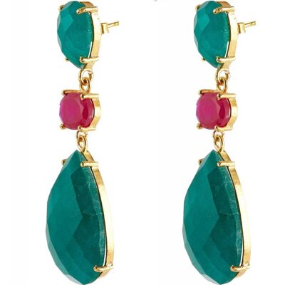 Gemshine earrings with green emerald drops and red ruby