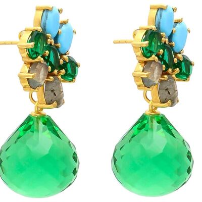 Boucles d'oreilles Gemshine avec gouttes de quartz tourmaline verte, turquoise