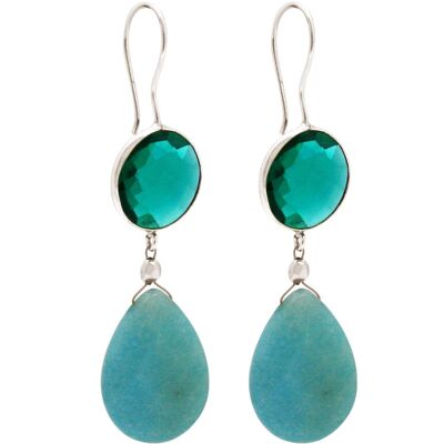 Gemshine earrings with green tourmalines and blue aquamarine