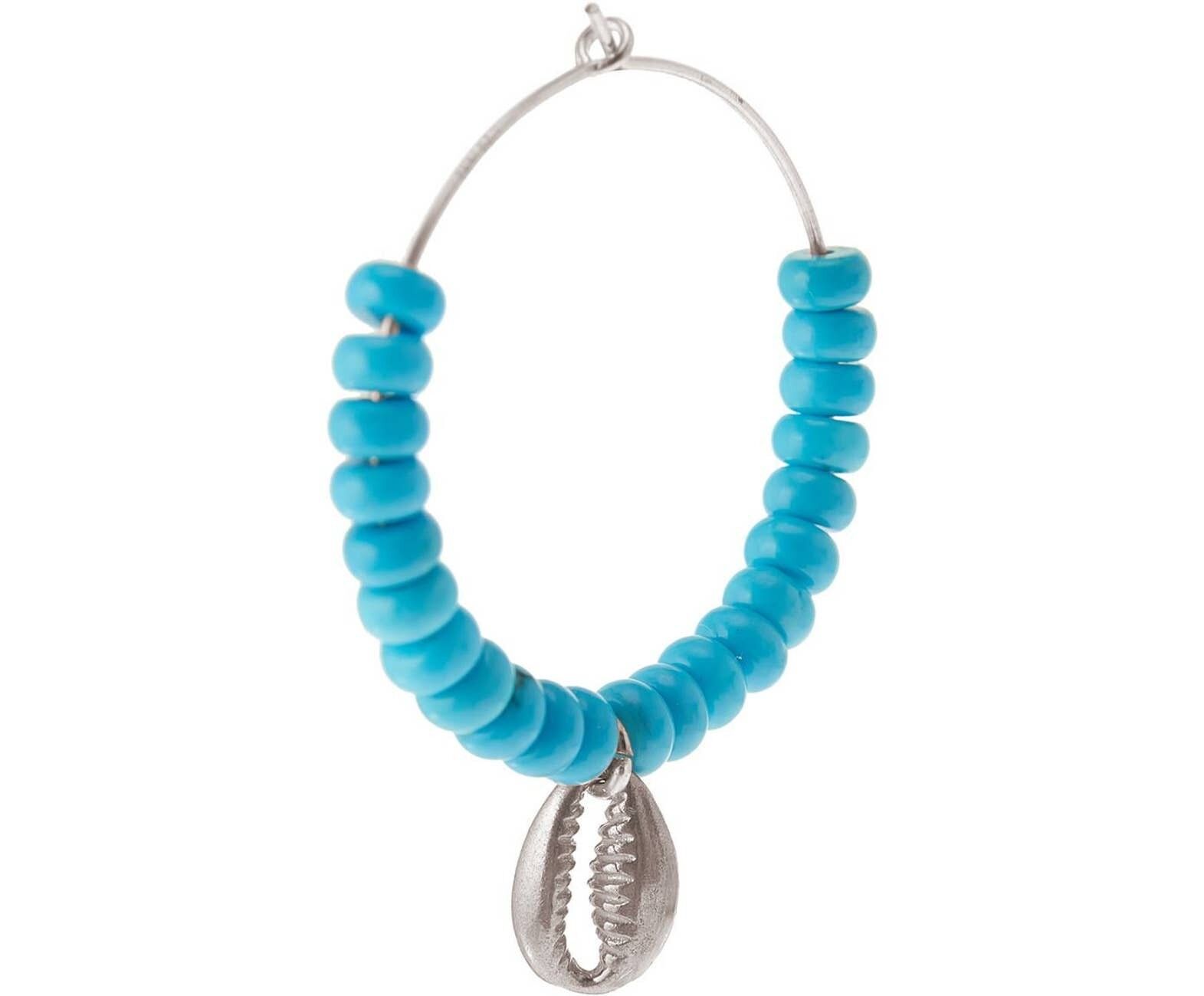 Orecchini Gemshine con conchiglia di ciprea e pietre turchesi.