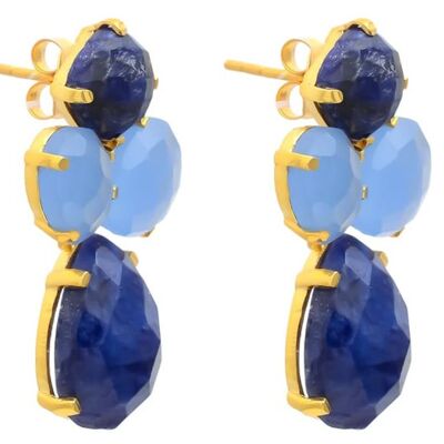 Boucles d'oreilles Gemshine avec gouttes de lapis-lazuli et calcédoine