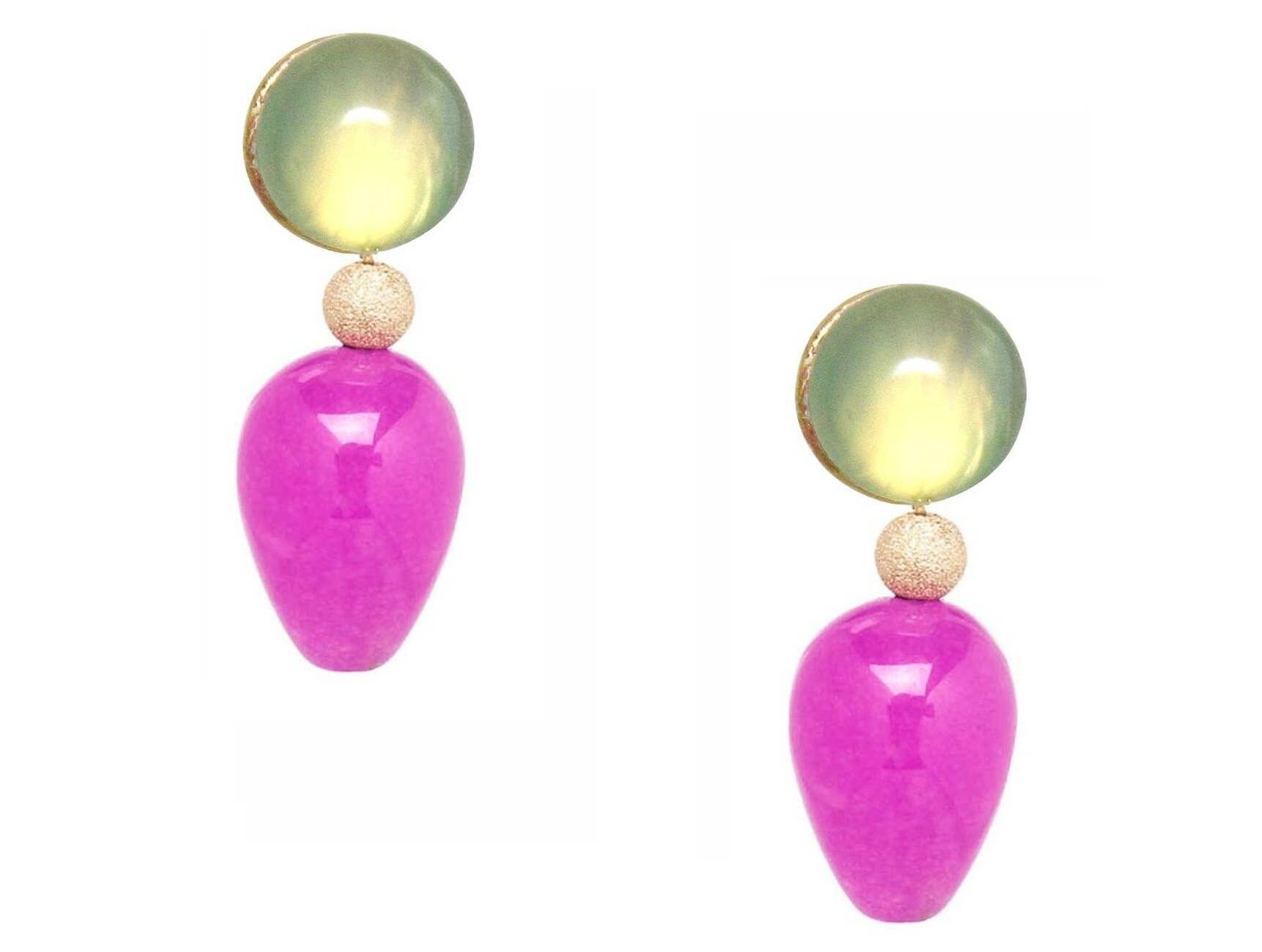 Orecchini Gemshine con calcedoni verde mare e rosa rosa