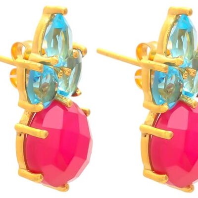 Gemshine Earrings with Pink Fuchsia Chalcedony and Blue Topaz