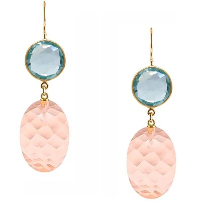 Gemshine earrings with rose quartz ovals and blue topaz quartz