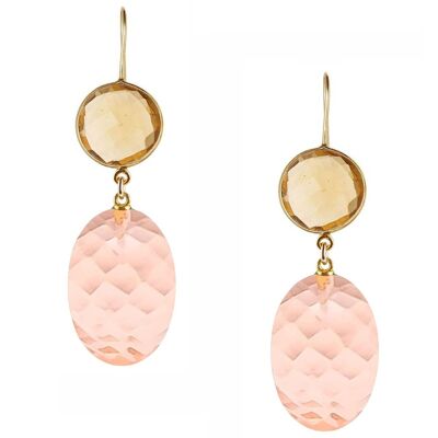 Gemshine earrings with rose quartz ovals and golden yellow