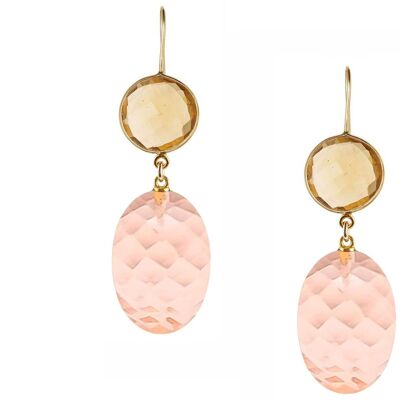 Gemshine earrings with rose quartz ovals and golden yellow