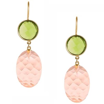 Gemshine earrings with rose quartz ovals and green tourmaline