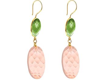 Boucles d'oreilles Gemshine avec ovales en quartz rose et tourmaline verte 2