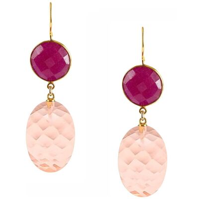 Boucles d'oreilles Gemshine avec ovales en quartz rose et rubis rouge