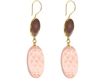 Boucles d'oreilles Gemshine avec ovales en quartz rose et quartz fumé fumé 2