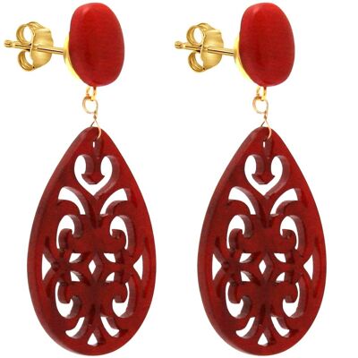 Boucles d'oreilles Gemshine avec cabochons de pierres précieuses de jade rouge