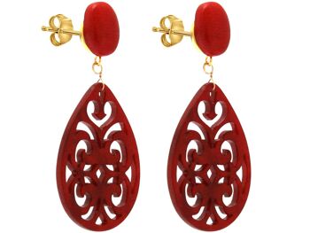 Boucles d'oreilles Gemshine avec cabochons de pierres précieuses de jade rouge 1