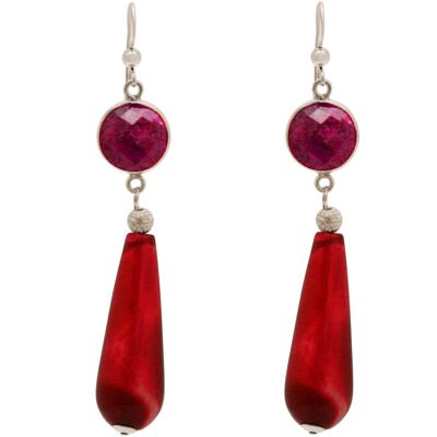 Gemshine earrings with red rubies and agate gemstone