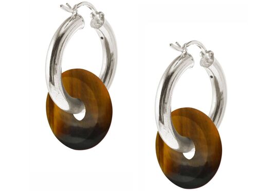Gemshine Ohrringe mit runden braunen Tigerauge Edelstein