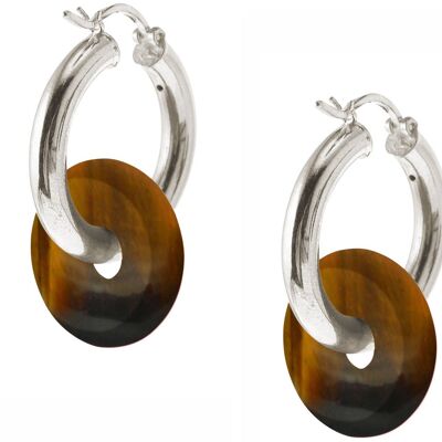 Boucles d'oreilles Gemshine avec pierre gemme ronde en œil de tigre marron