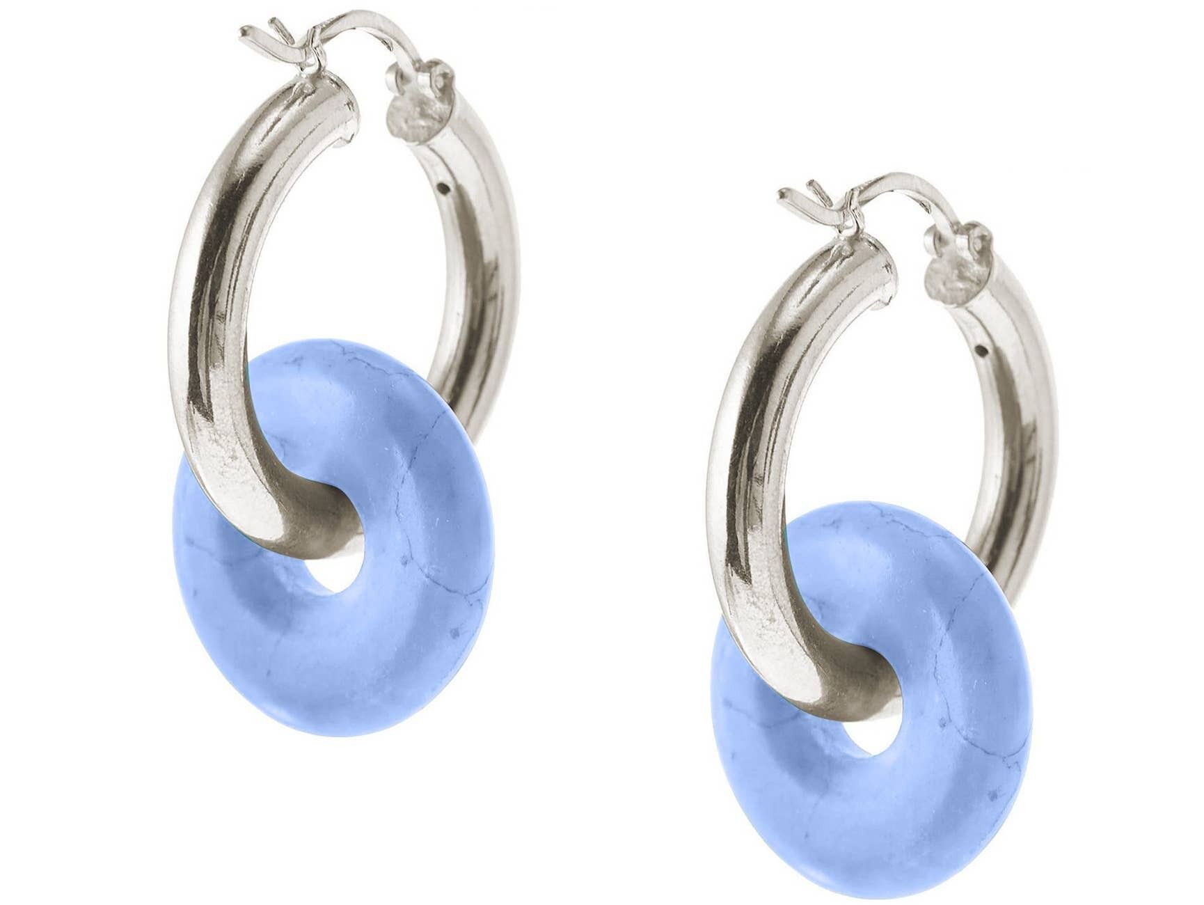 Pendientes gemshine con calcedonia azul marino redonda