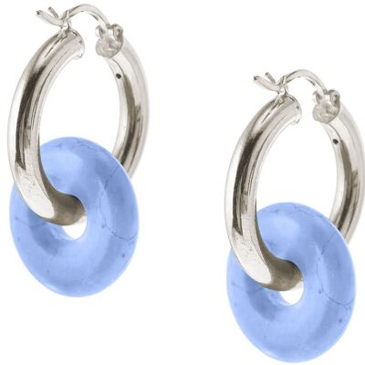 Pendientes gemshine con calcedonia azul marino redonda