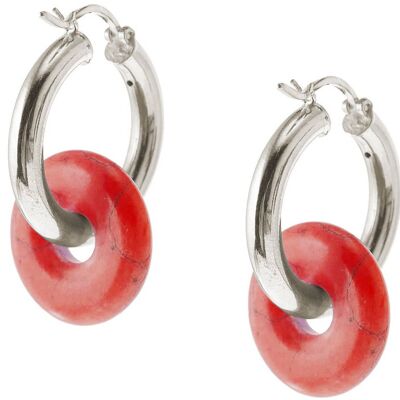 Gemshine earrings with round red agate gemstone pendants.