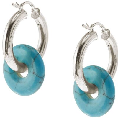 Gemshine earrings with round turquoise gemstone pendants.