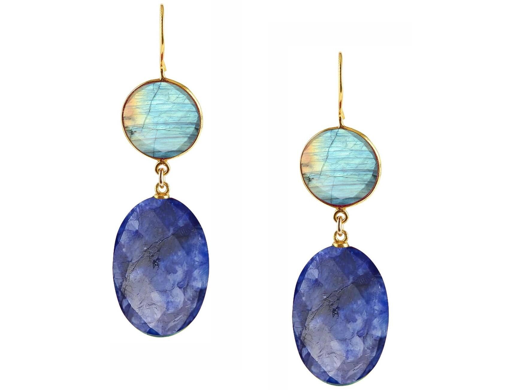 Gemshine Earrings with Deep Blue Sapphire Ovals Midnight Blue
