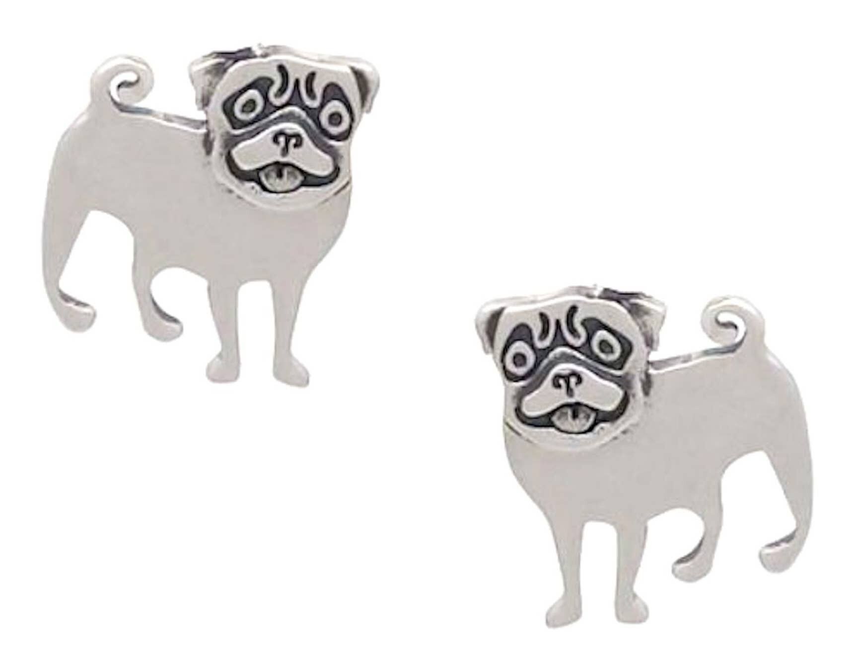 Gemshine earrings PUG DOG Studs in 925 silver