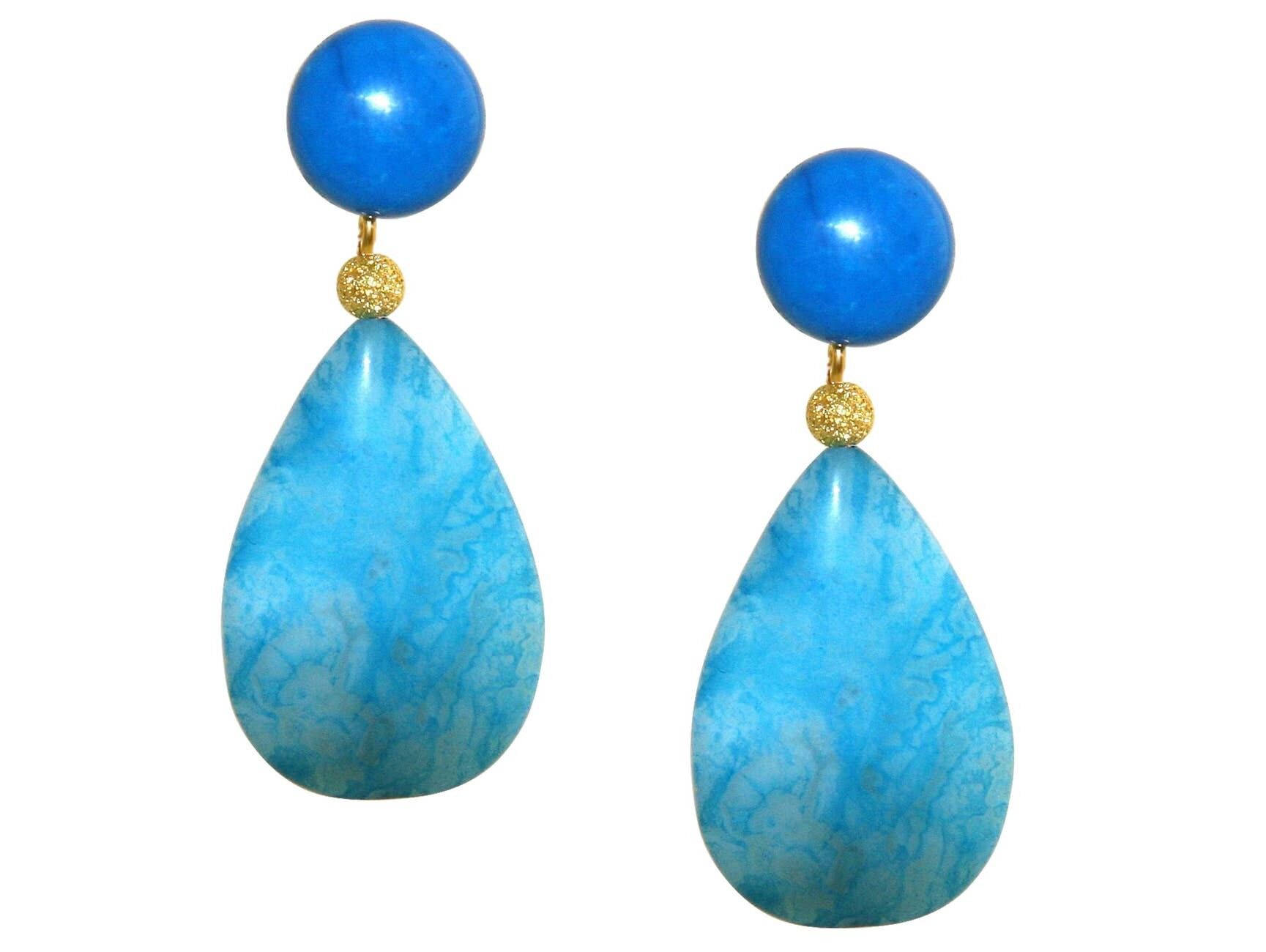 Orecchini Gemshine con gocce di turchese e agata blu. alto