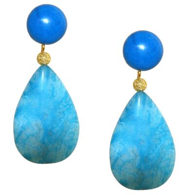 Gemshine stud earrings with turquoise and blue agate drops. high