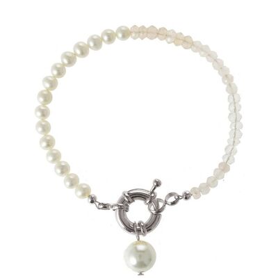 Gemshine beaded bracelet with white cultured pearls and rose quartz