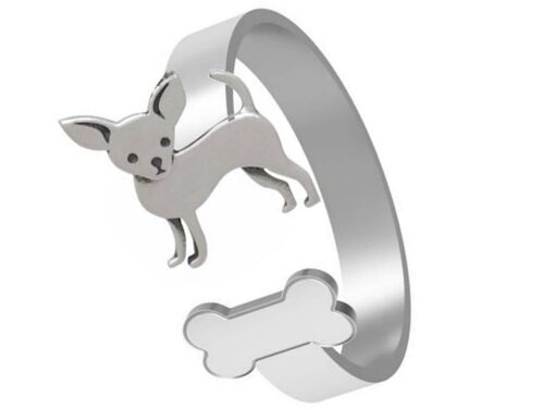 Gemshine Ring CHIHUAHUA HUND mit KNOCHEN. 925 Silber