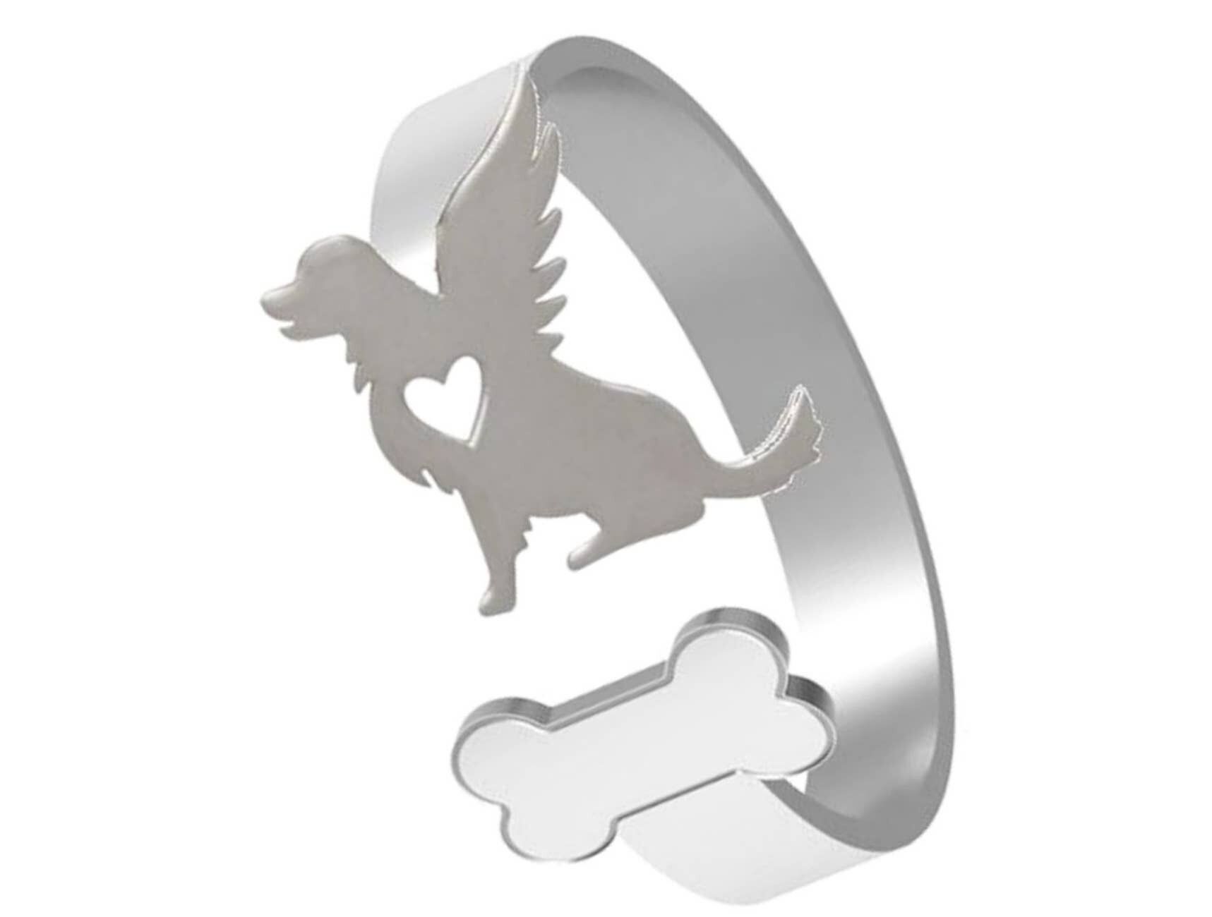 Gemshine ring DOG WITH WINGS and BONES. Faithful Guardian