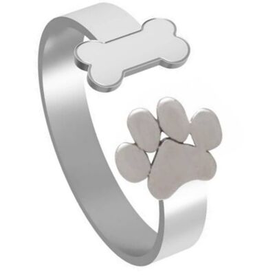 Gemshine Ring HUND PFOTE, TATZE mit KNOCHEN. 925 Silber