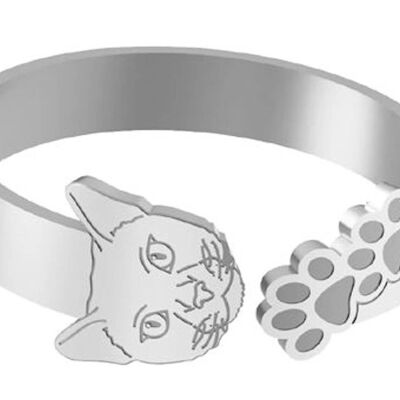 Bague gemme CHAT, CHATON en argent 925, plaqué or, rose