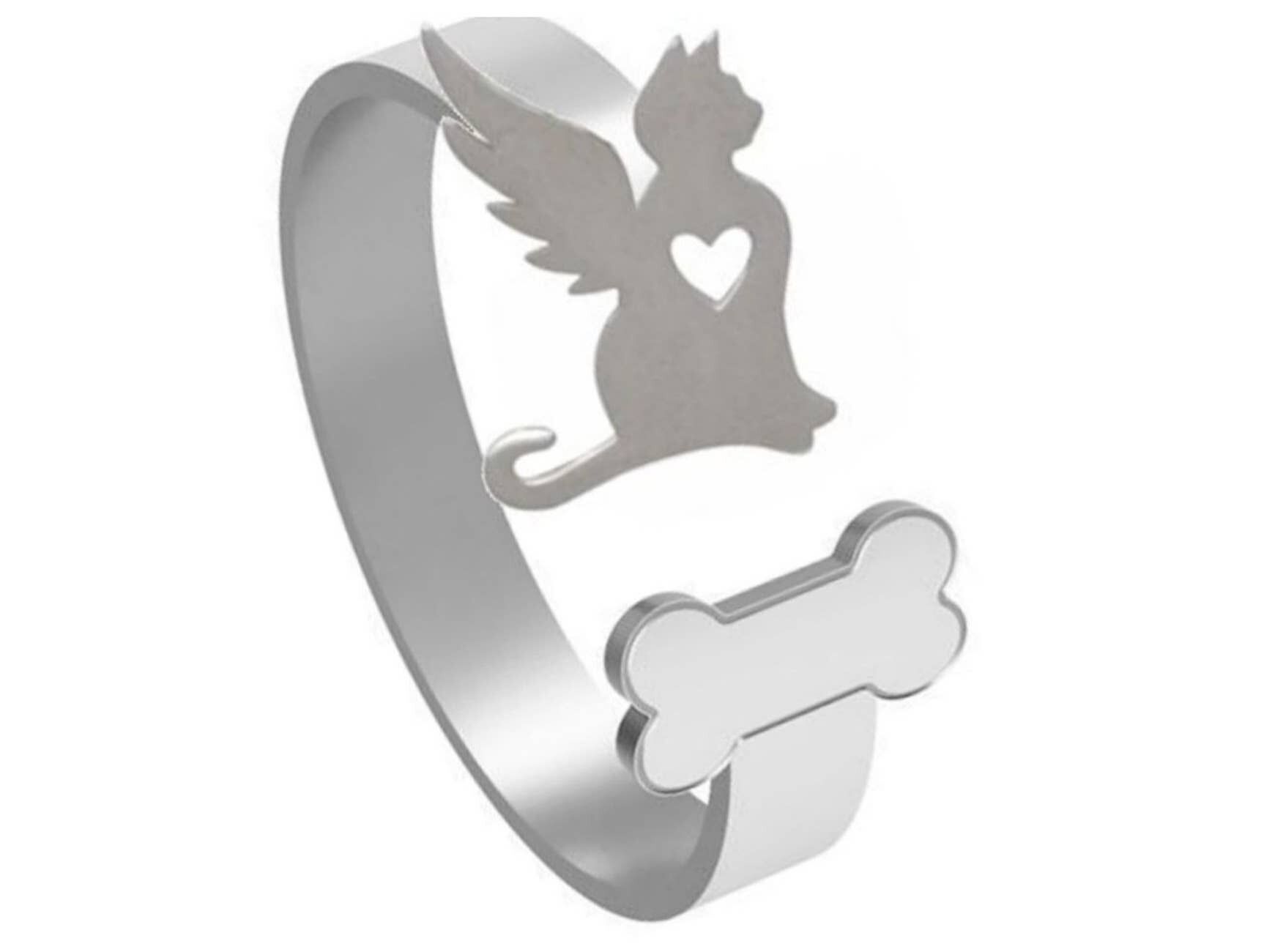 Anello gemma GATTO, GATTINO CON ALI e OSSA. fedele