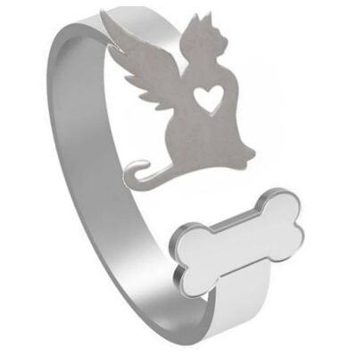 Gemshine ring CAT, KITTEN WITH WINGS and BONES. faithful